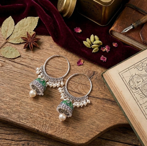 Emerald Pearl Jhumka Hoop Earrings