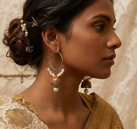 Zar-e-Mehfil Antique Pearl Jhumkas
