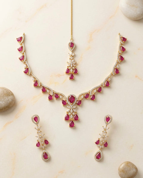 Elegant Ruby and Diamond Bridal Jewelry Set
