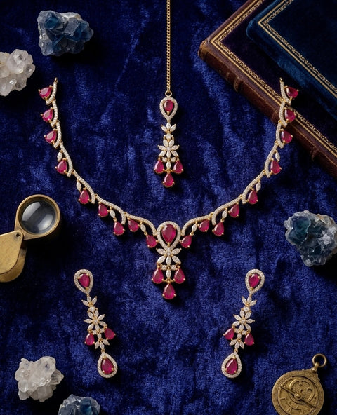 Elegant Ruby and Diamond Bridal Jewelry Set