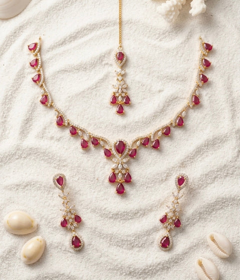 Elegant Ruby and Diamond Bridal Jewelry Set