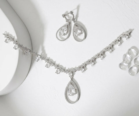 Ethereal Crystal & Silver Teardrop Set