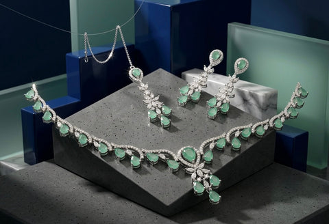 Emerald Mist Silver-Toned Floral Choker & Maang Tikka Set