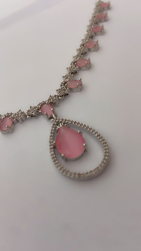 Blush Radiance Teardrop Rose-Quartz Necklace & Earring Set