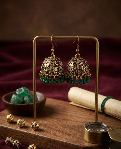 Emerald Antique Jhumka Earrings
