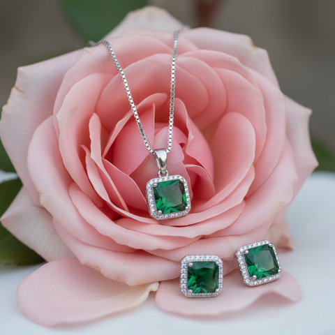 Emerald Square Halo Set