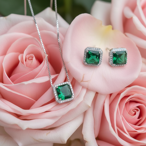 Emerald Square Halo Set