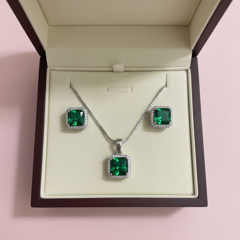 Emerald Square Halo Set