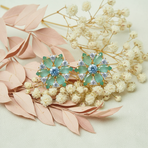 Mint Floral Studs