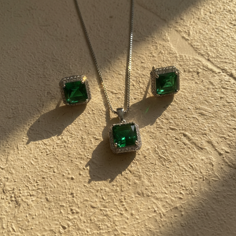 Emerald Square Halo Set