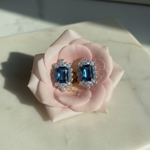 Aquamarine Halo Studs