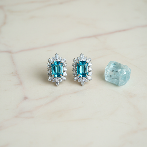 Aquamarine Halo Studs