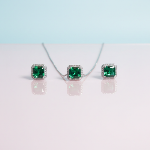 Emerald Square Halo Set