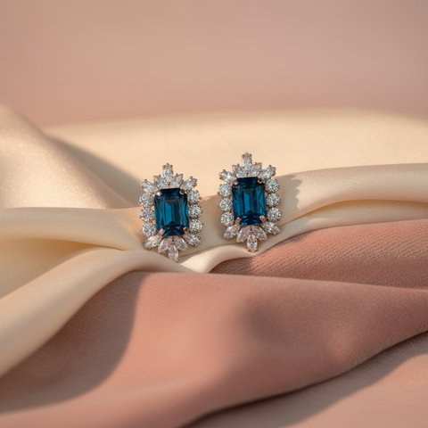 Aquamarine Halo Studs