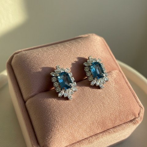 Aquamarine Halo Studs